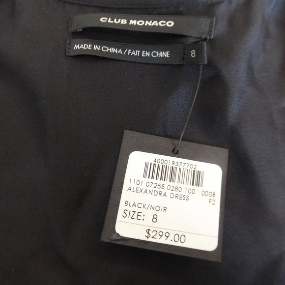 Club Monaco Silk dress racer back black pleated accent sleeveless 8 shift - Picture 6 of 7